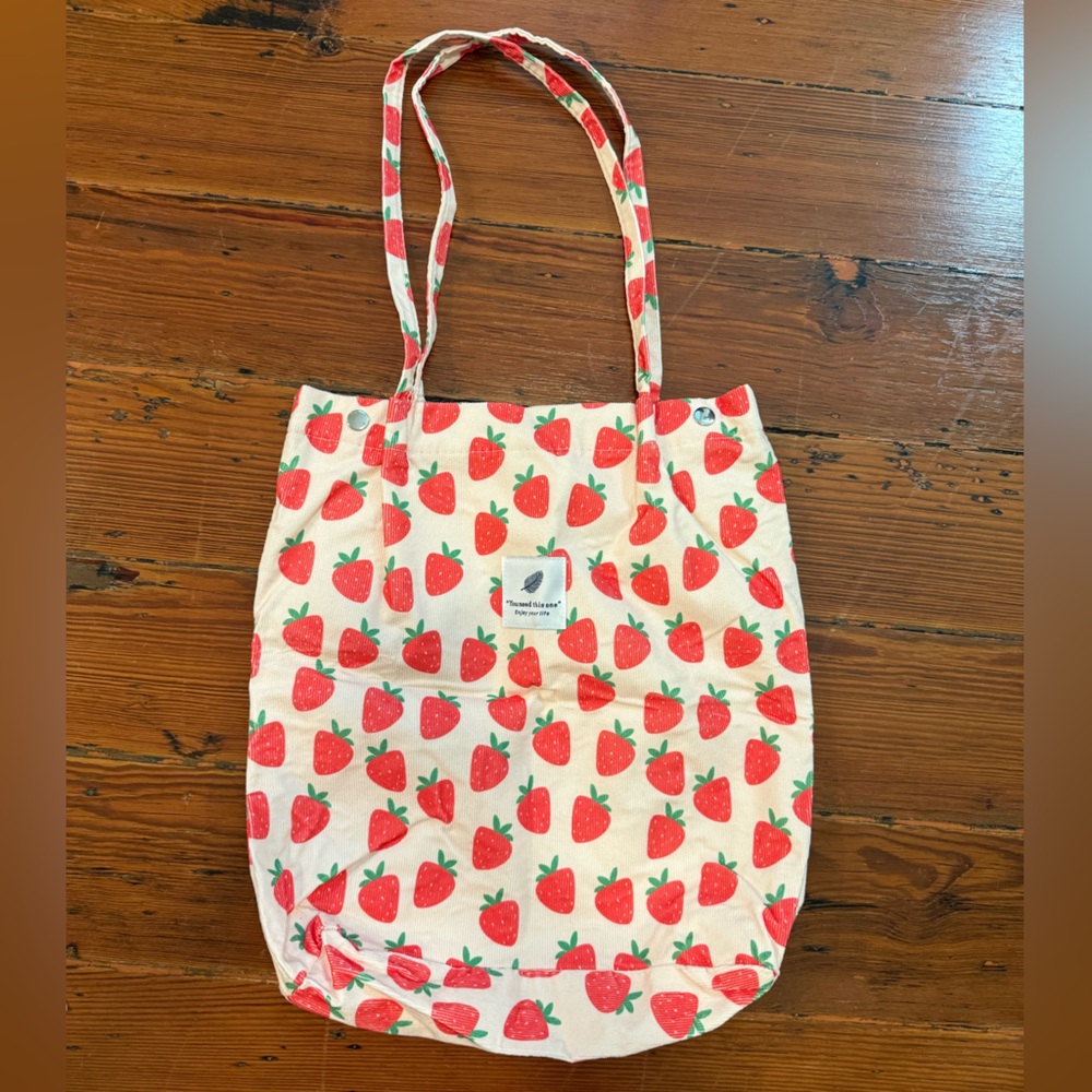 Corduroy Strawberry Tote Bag